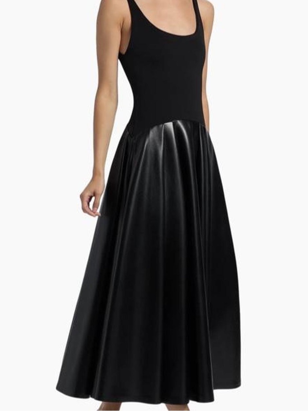 Alice + Olivia Black Sleeveless Maxi Dress with Faux-Leather Skirt
